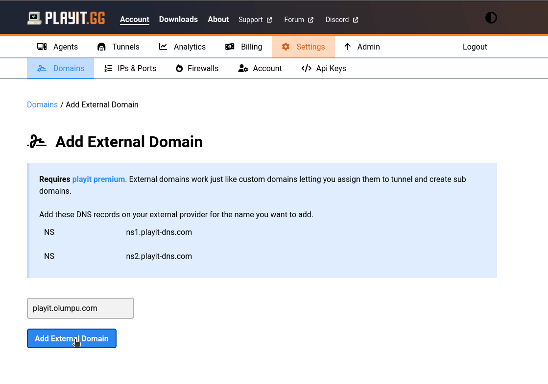 playit add sub domain